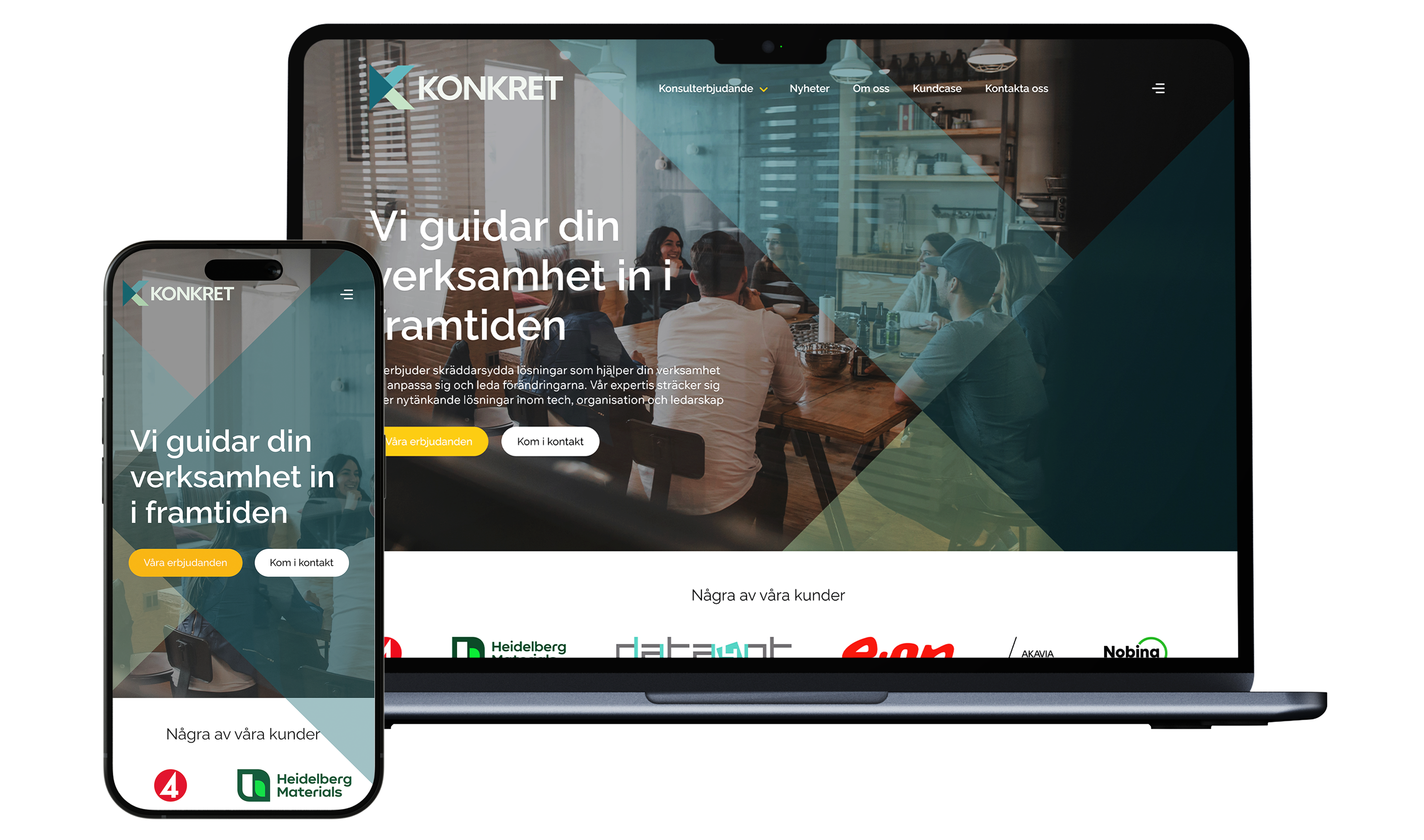 En mobil och en desktop som visar Konkrets hemsida